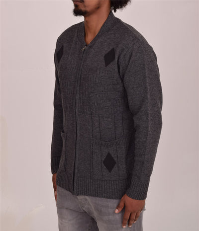 Men's Classic Grandad Jumper  Thick Winter Knitwear with Full Zip Closure, 2 Front Pockets, and Neutral Colours  Quality Zipper Front Design