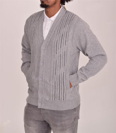 Men's Classic Thick Knitted Cardigan  Button-Up Front Jumper with Two Side Pockets  Winter Knitwear