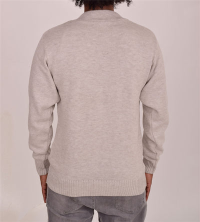 Men's Classic Grandad Jumper  Thick Winter Knitwear with Full Zip Closure, 2 Front Pockets, and Neutral Colours  Quality Zipper Front Design