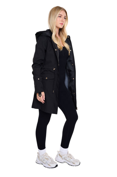 Spindle Womens Hooded Rain Jacket Mac Outdoor Windbreaker Lightweight Spring Summer Autumn Ladies Softshell Coat Adjustable Waist