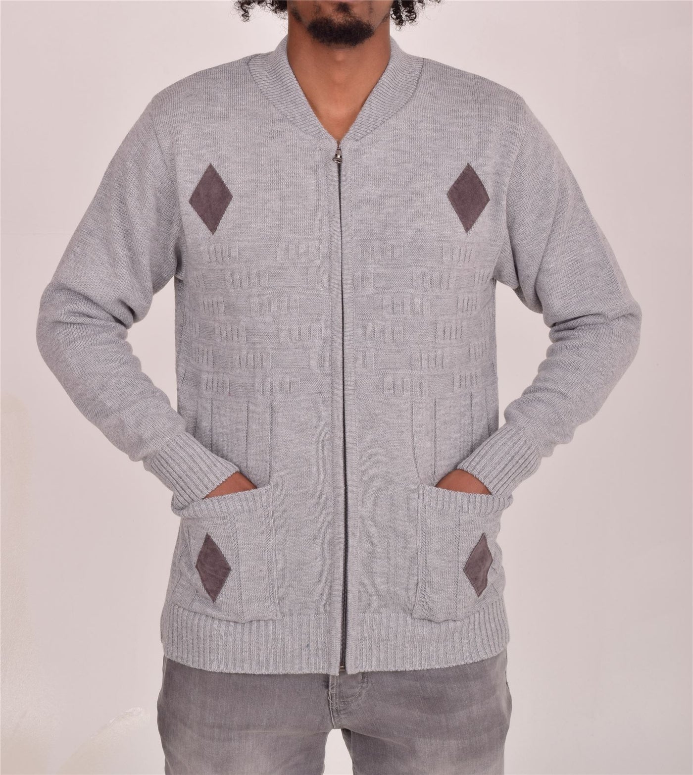 Men's Classic Grandad Jumper  Thick Winter Knitwear with Full Zip Closure, 2 Front Pockets, and Neutral Colours  Quality Zipper Front Design