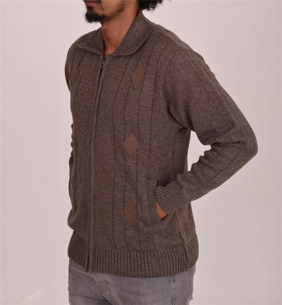Men's Classic Thick Knitted Cardigan  Full Zip Front Closure Jumper with Pockets and Collared Design  Winter Knitwear