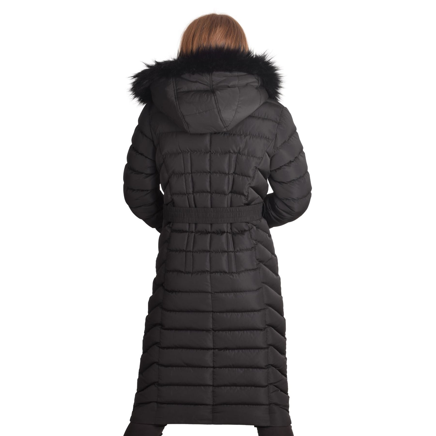 Spindle Womens Maxi Long Hooded Fur Puffer Quilted Parka Coat Extra Long | Ladies Full Length Winter Jacket with Hood and Belt