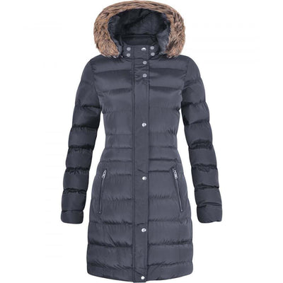 Womens Long Fur Trimmed Hooded Padded Puffer Parka Ladies Winter Jacket Coat Blue