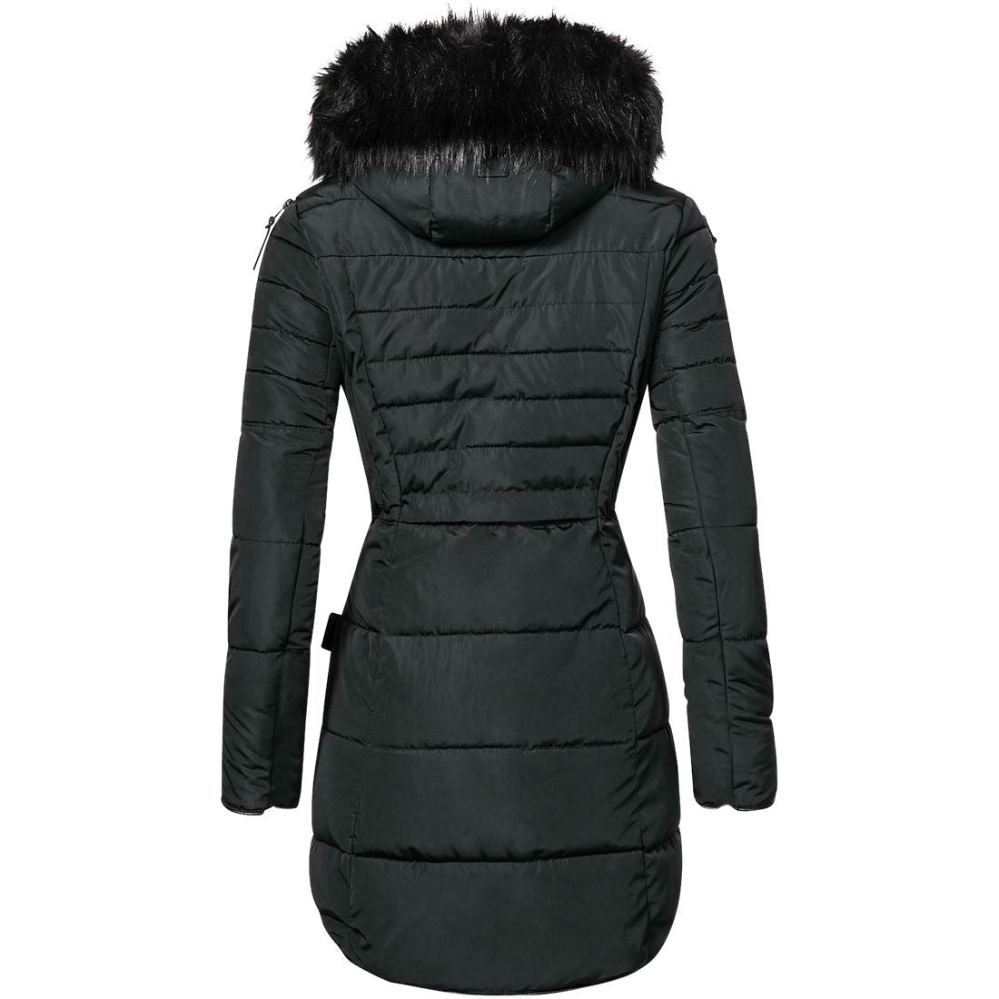 Womens Designer Spindle Long Fur Parka Hooded Jacket Quilted Winter Padded Coat Zip Pockets Mariclare Black Long Parka