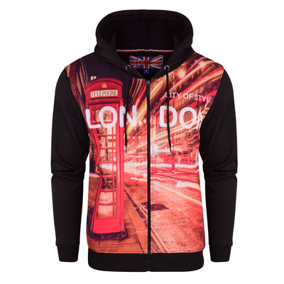 MX360 Mens London Sweatshirt Big Ben Tower Bridge UK Red Box Union Jack Hoodie Jacket
