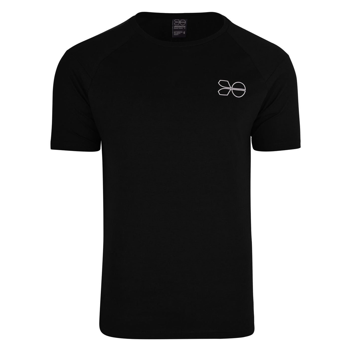 Mens Crosshatch Designer Crew Neck T-Shirt Short Raglan Sleeve Reflective Logo