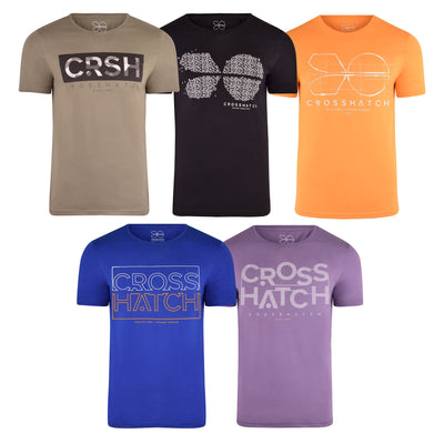Crosshatch 5 Pack Designer Assorted T Shirts Crew Neck Soft Cotton Tee Top