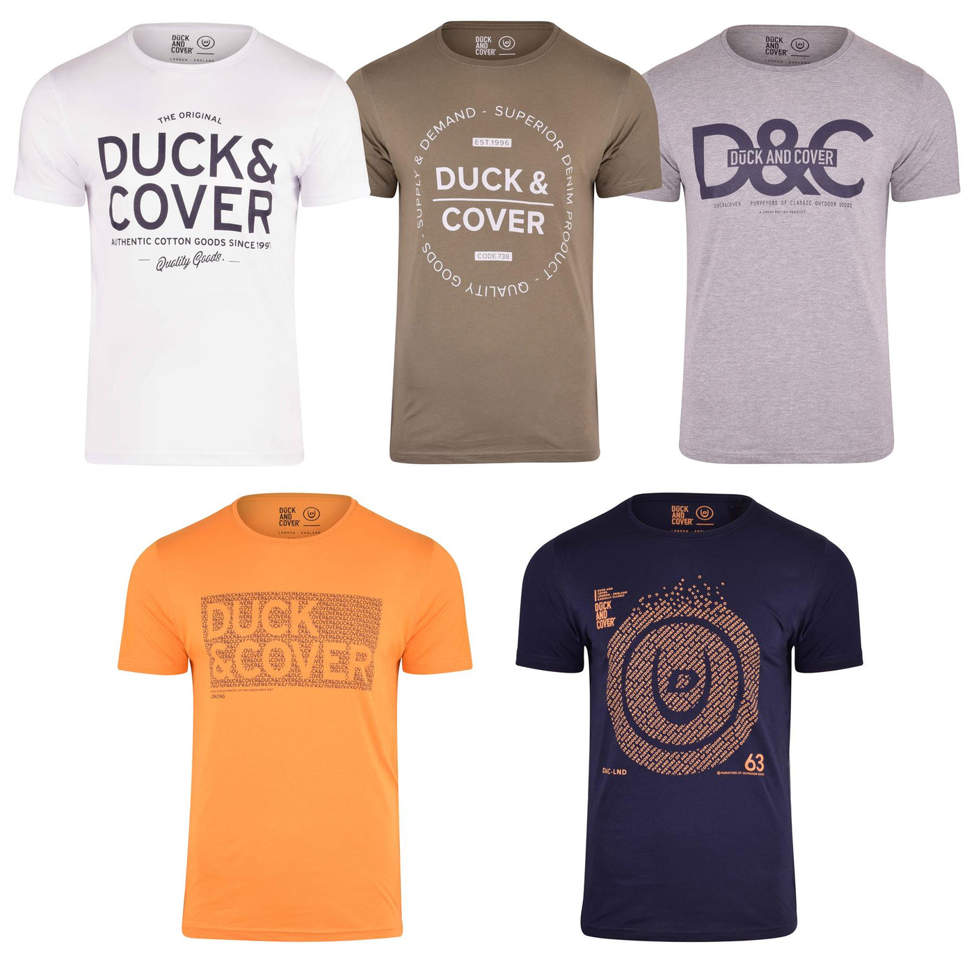 Duck and Cover 5 Pack Mens Designer T Shirts Multipack Cotton Tees Holiday Tops