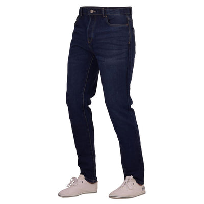 Crosshatch Mens Hardwearing Straight Leg Stretch Denim Jeans Button Fly