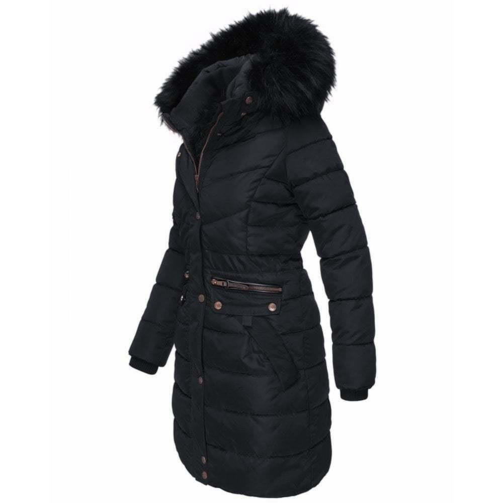 Spindle Women’s Designer Warm Winter Parka Quilted Hooded Long Coat Jacket- Fleece Lined Body Zip Pockets