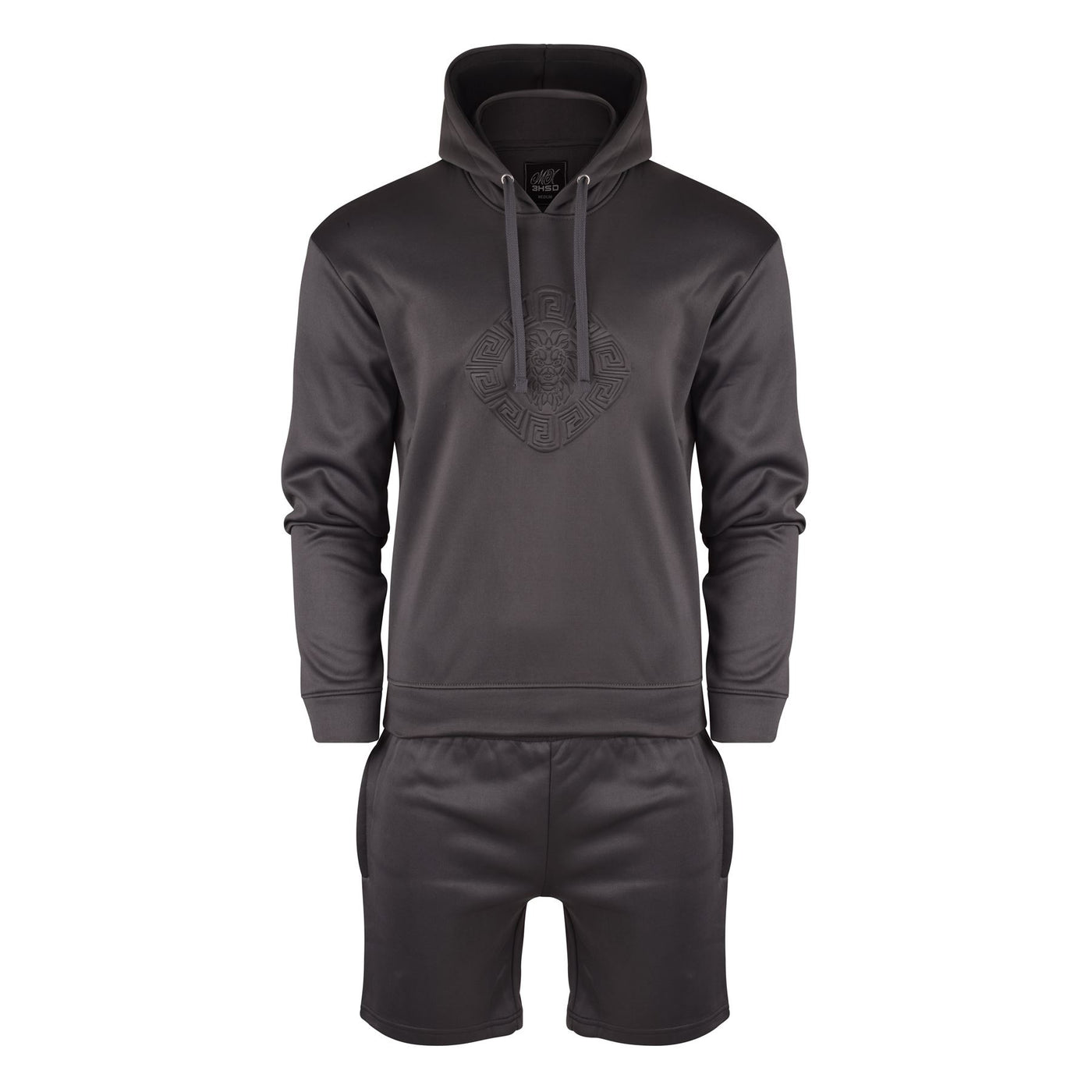 Mens Hoodie and Short Tracksuit Set Embossed Lion Logo with Zip Pocket Shorts Casual Gym