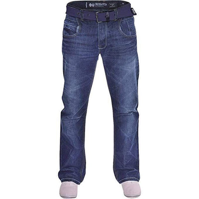 Crosshatch Mens Hardwearing Durable Quality Denim Jeans Straight Leg Dark Blue