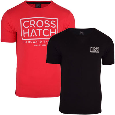 Crosshatch Mens 2 Pack Cotton T-Shirt Crew Neck Short Sleeve Designer Print Tee