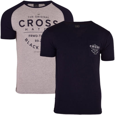 Crosshatch Mens 2 Pack T-Shirts Short Raglan Sleeve Crew Neck Pocket Print Tee