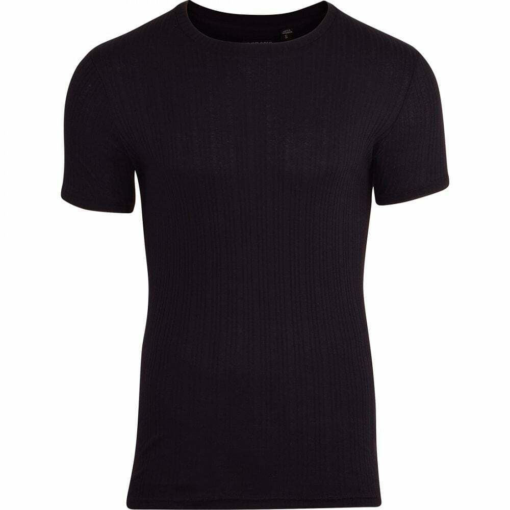 BRAVE SOUL Men's Plain Ribbed Crew Neck T Shirt 100% Cotton, Men's Muscle Stretch Top