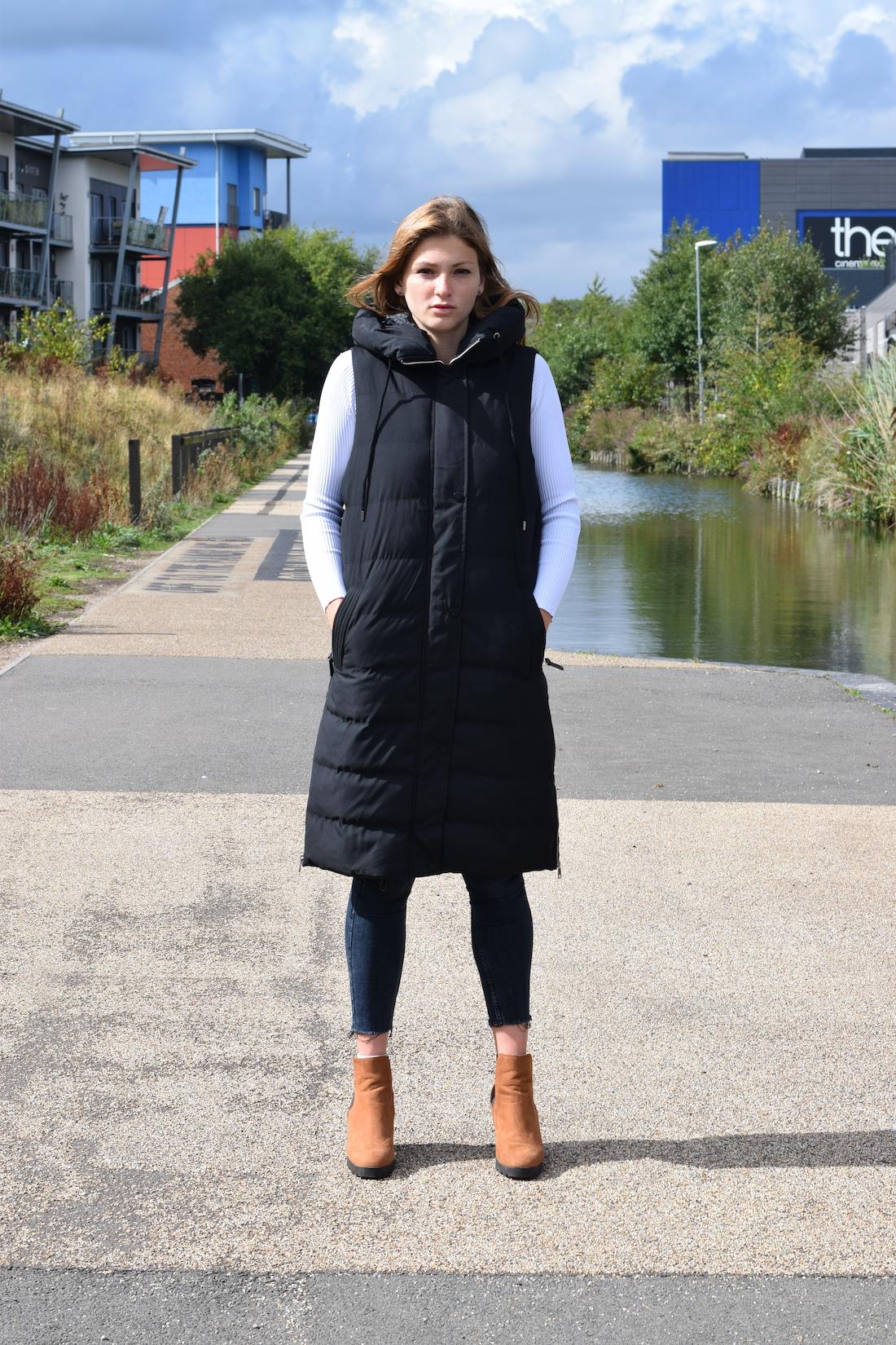 Spindle Ladies Gilet Hooded Long Padded Jacket Womens Quilted Coat Zip Side Pockets, Inner Pocket