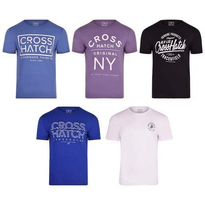 Mens Crosshatch 5 Pack T-Shirts Multipack Variety Designer Summer Cotton Tees