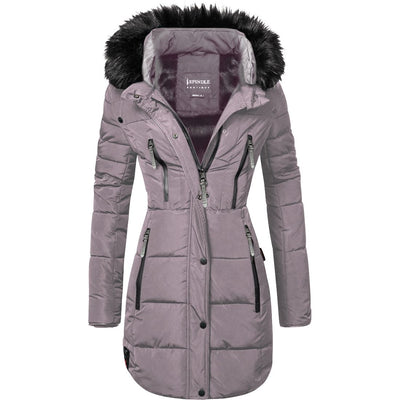 Womens Designer Spindle Long Fur Parka Hooded Jacket Quilted Winter Padded Coat Zip Pockets Mariclare Grey Long Parka