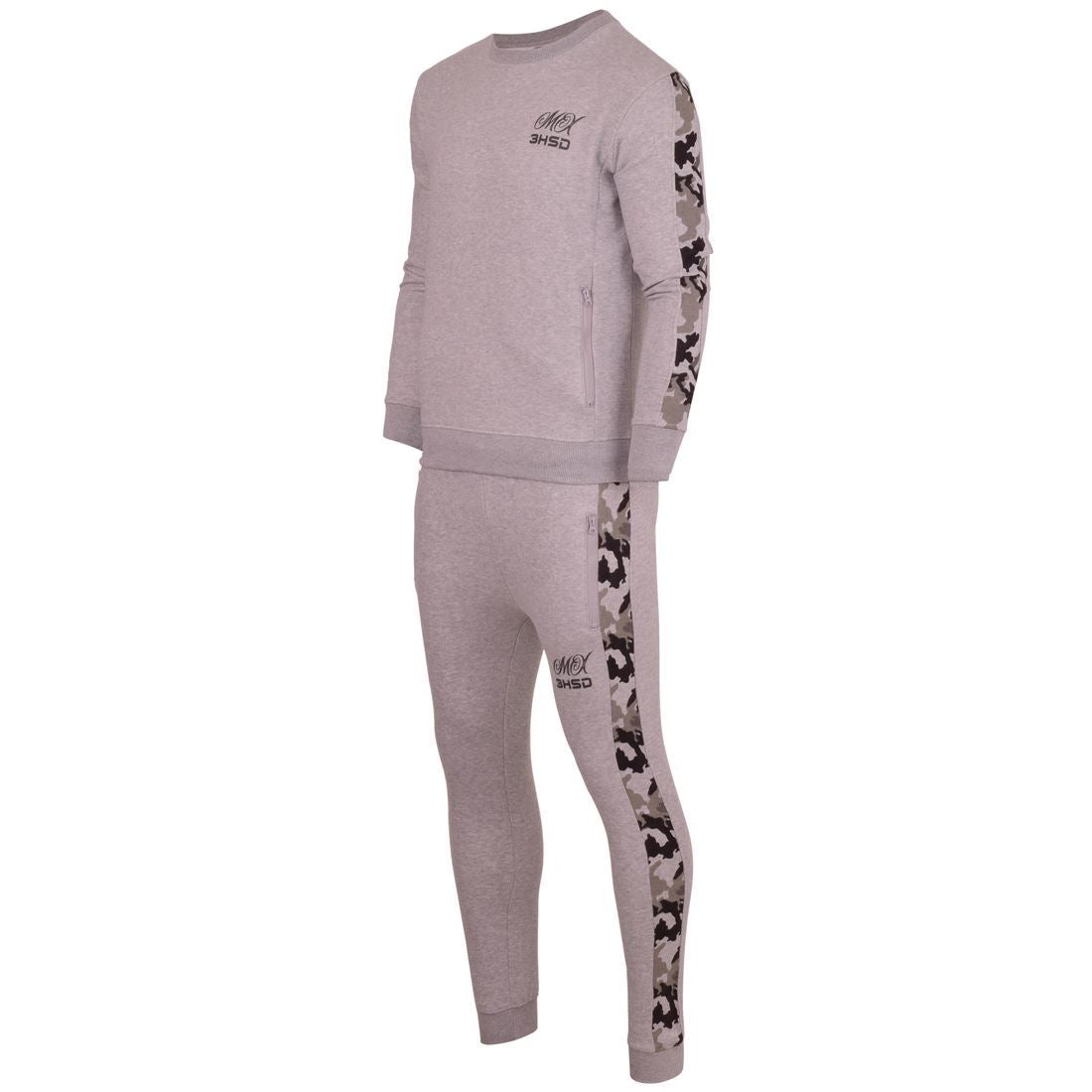 Mens MX360 Full Tracksuit Set Top + Bottoms, Camo Round Neck Top, Jogging Bottom- Top and Bottoms both have 2 Zip pockets