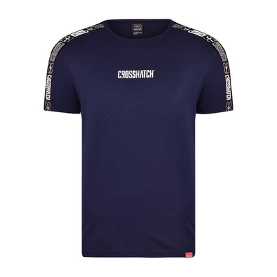 Mens Crosshatch Designer T-Shirt Crew Neck Short Sleeve Branded Logo Cotton Tee