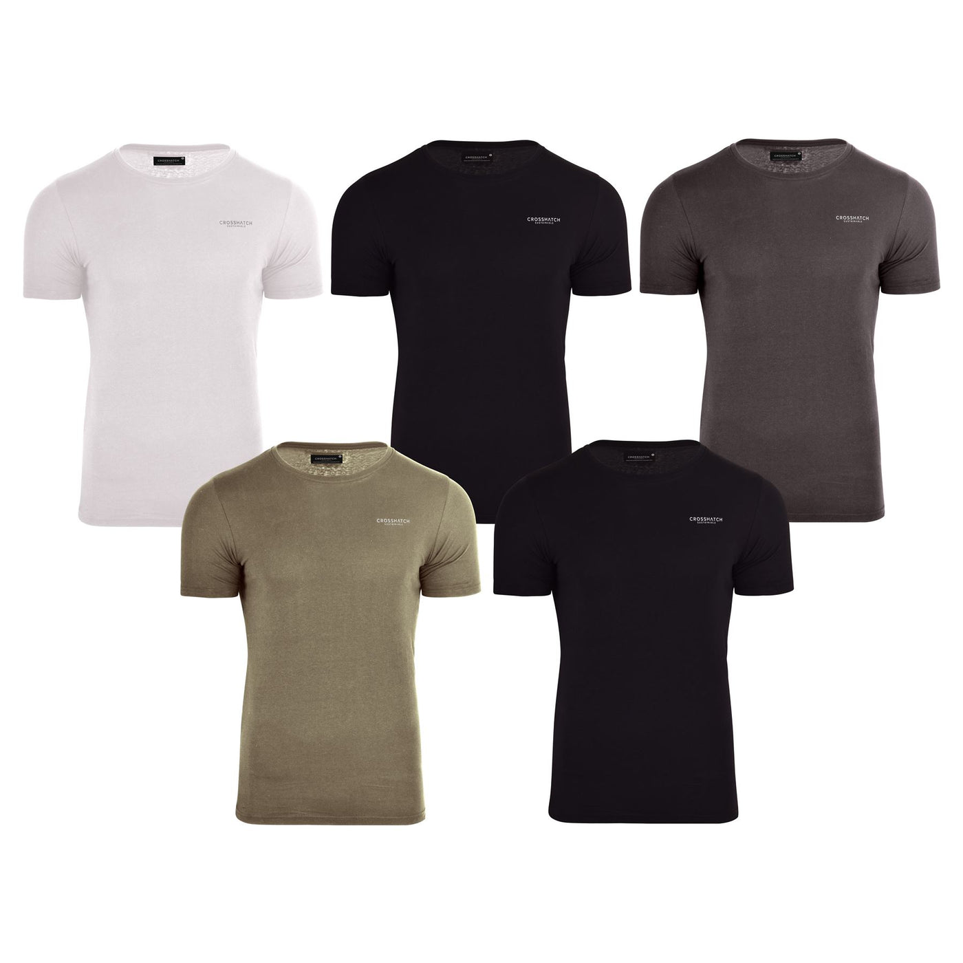 Crosshatch Mens 5 Pack T-Shirts Basic Crew Neck Short Sleeve Organic Cotton
