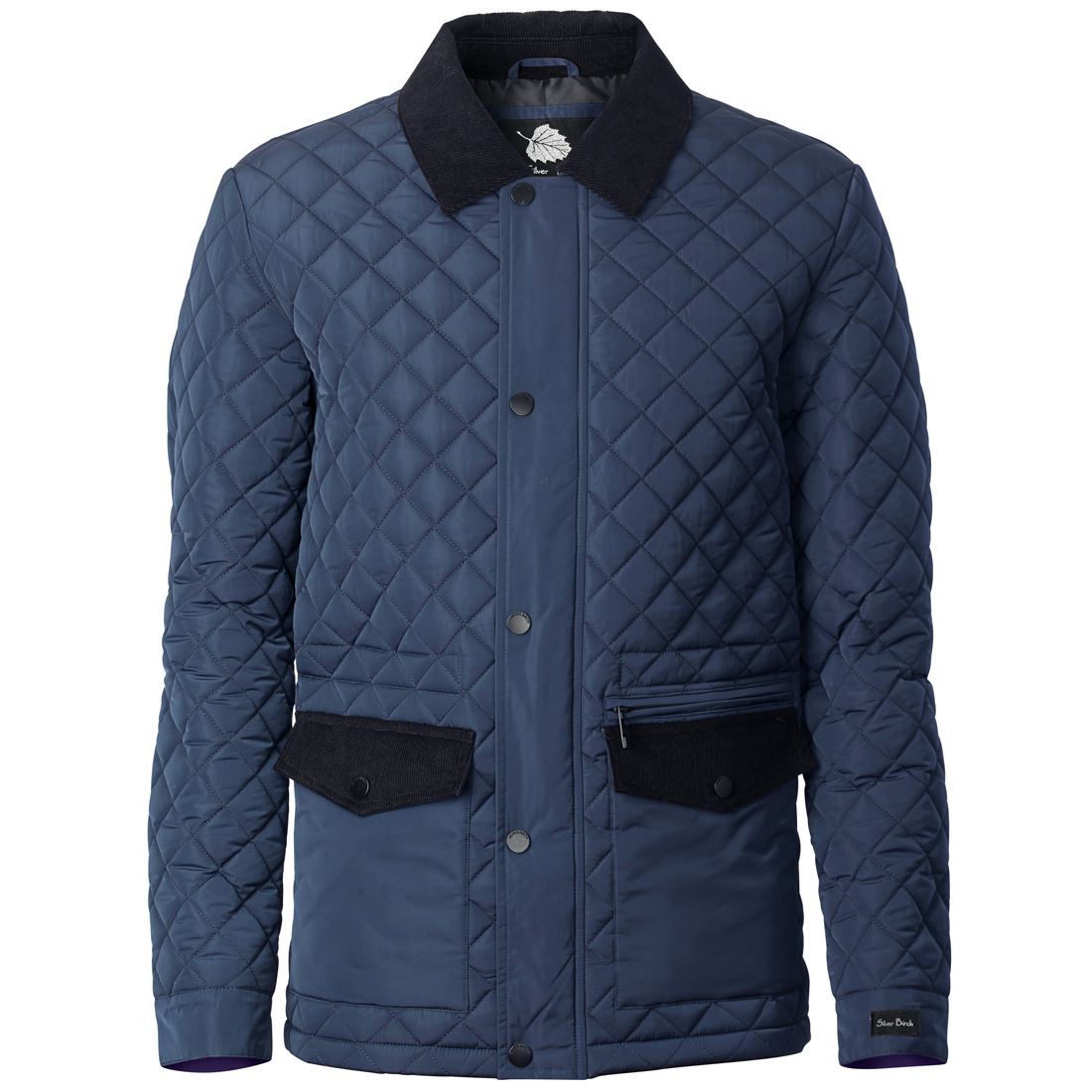 SILVER BIRCH Men's Diamond Quilted Classic Jacket with Corduroy Collar and Contrast Pockets - Mid-Weight Full Zip Up Softshell Padded Coat