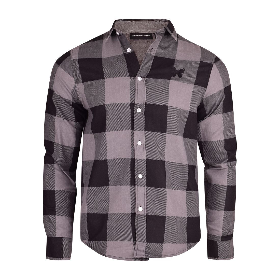 Good For Nothing Mens Lumberjack Flannel Shirt Gingham Vichy Check Designer Logo Collared Cotton Top