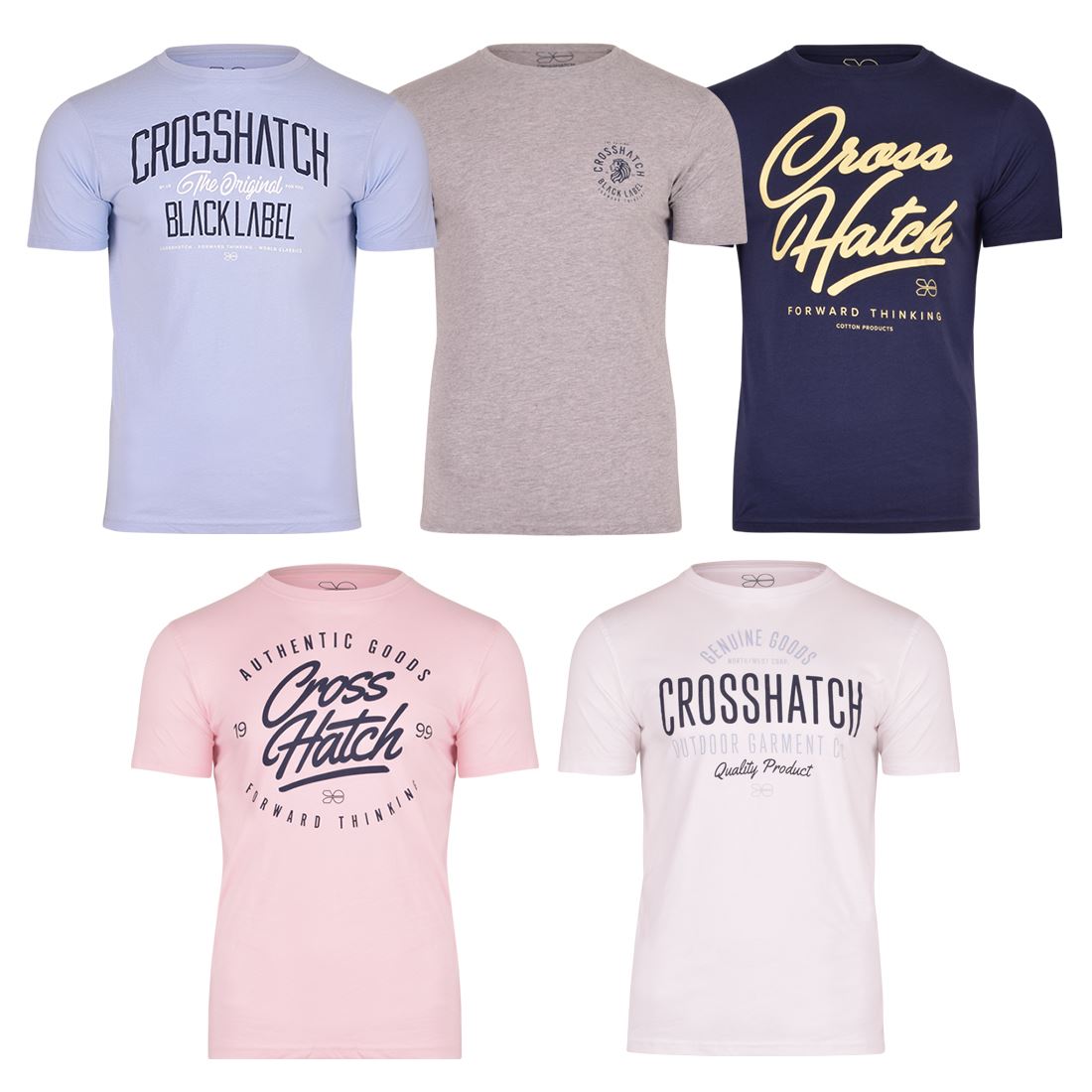 Mens Crosshatch 5 Pack T-Shirts Assorted Multipack Logo Tees Summer Cotton Tops