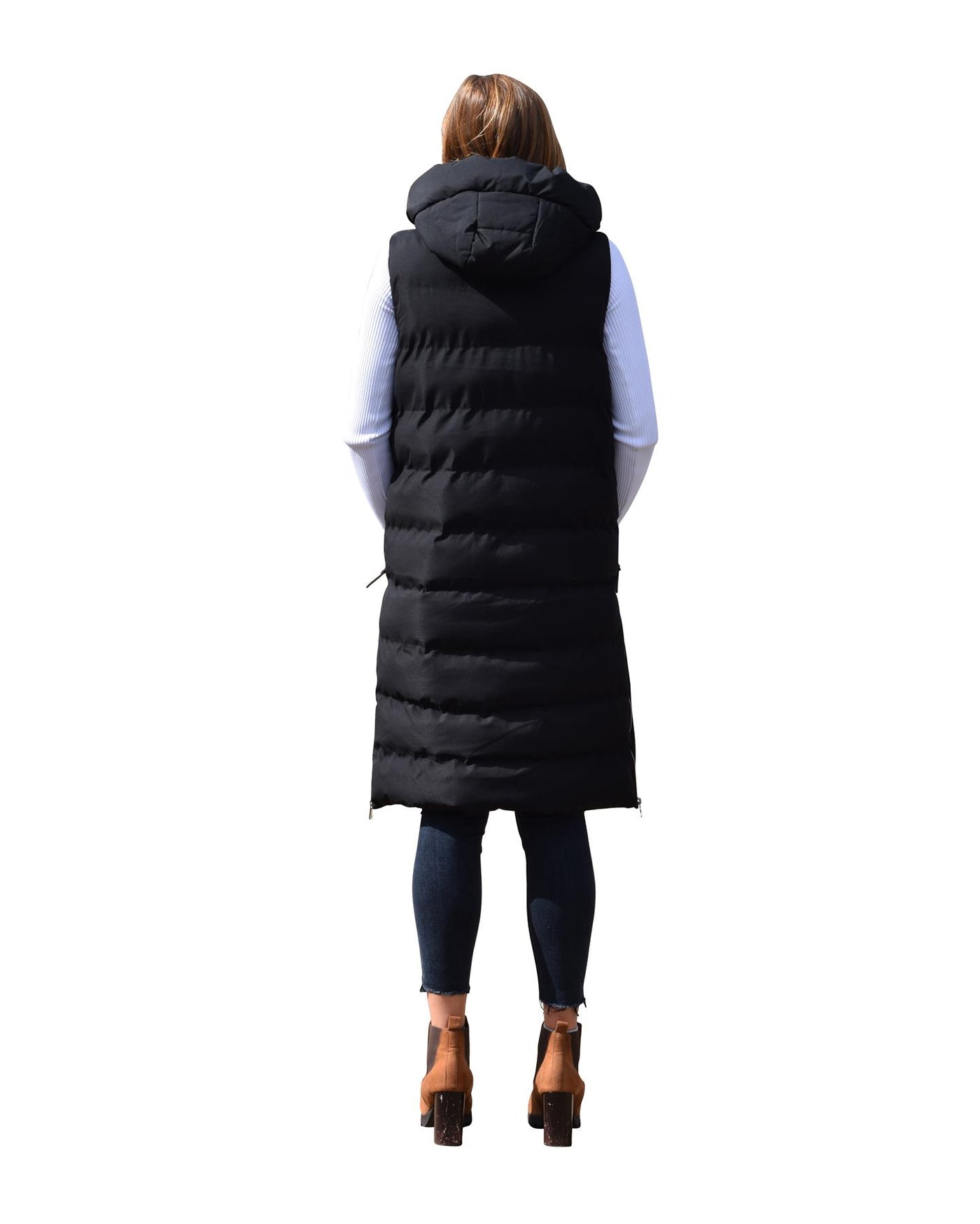 Spindle Womens Ladies Long Padded Hooded Gilet Jacket Sleeveless Bodywarmer Zip Pockets