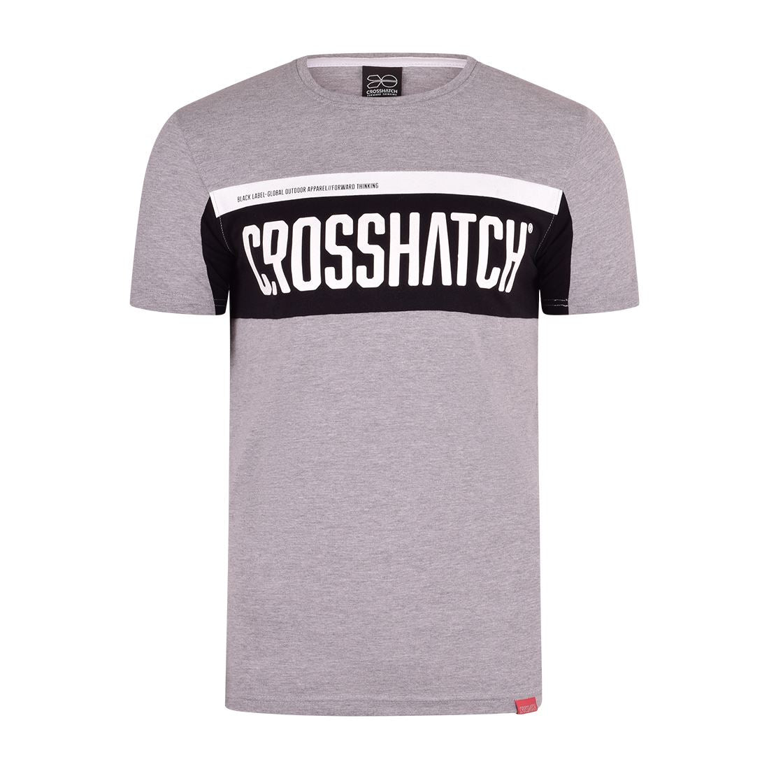 Mens Crosshatch Designer T-Shirt Crew Neck Short Sleeve Branded Panel Print Tee