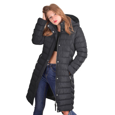 Womens Long Fur Trimmed Hooded Padded Puffer Parka Ladies Winter Jacket Coat