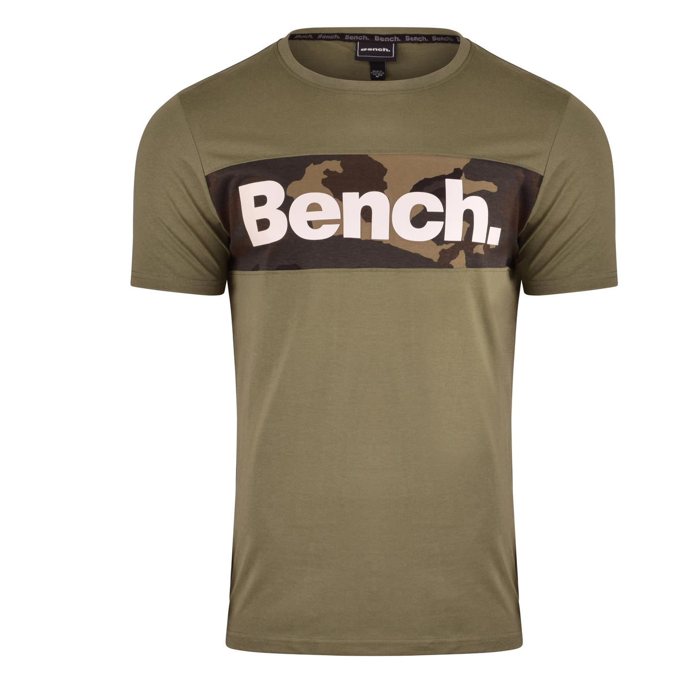 Mens Bench Camo Panel T-Shirt Designer Cotton Jersey Tee Short Sleeve Crew Neck