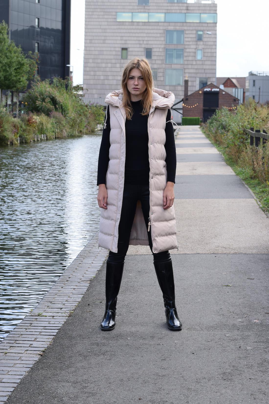 Spindle Ladies Gilet Hooded Long Padded Jacket Womens Quilted Coat Zip Side Pockets, Inner Pocket