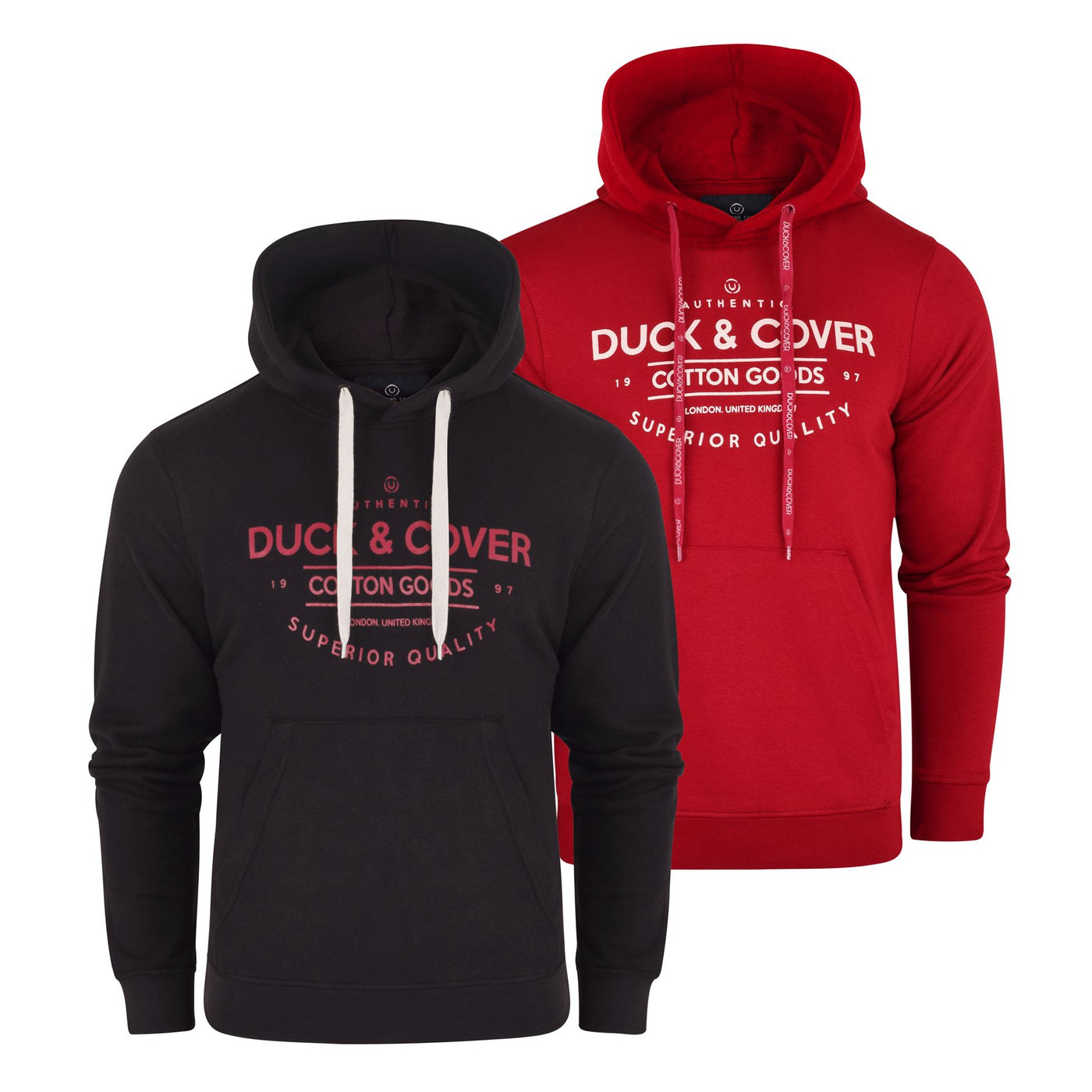 Mens Duck & Cover 2 Pack Fleece Pullover Hoodie Casual Print Logo Sweatshirt