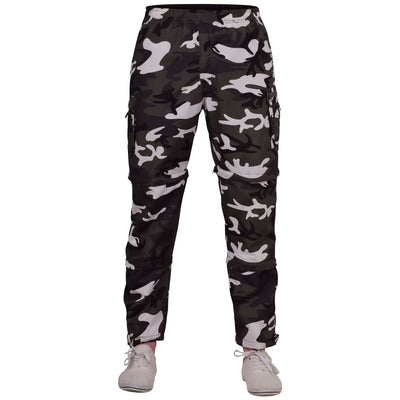 Mens Combat Camouflage Cargo Loose Fitting Elastic Waist Trousers | Military Tactical Trousers with Zipped Pockets