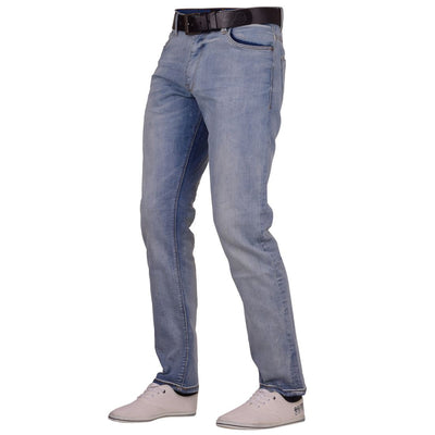 Mens Crosshatch Cotton Stretch Straight Fit Denim Jeans with Free Belt