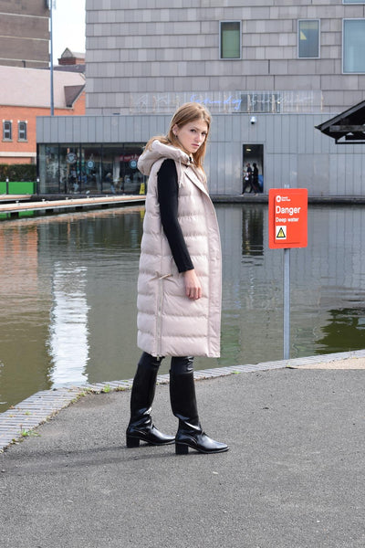 Spindle Ladies Gilet Hooded Long Padded Jacket Womens Quilted Coat Zip Side Pockets, Inner Pocket