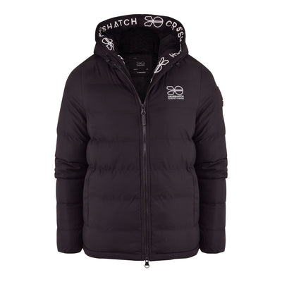 Crosshatch Mens Black Hooded Padded Jacket Inner Zip Pockets Fleece Lined Coat