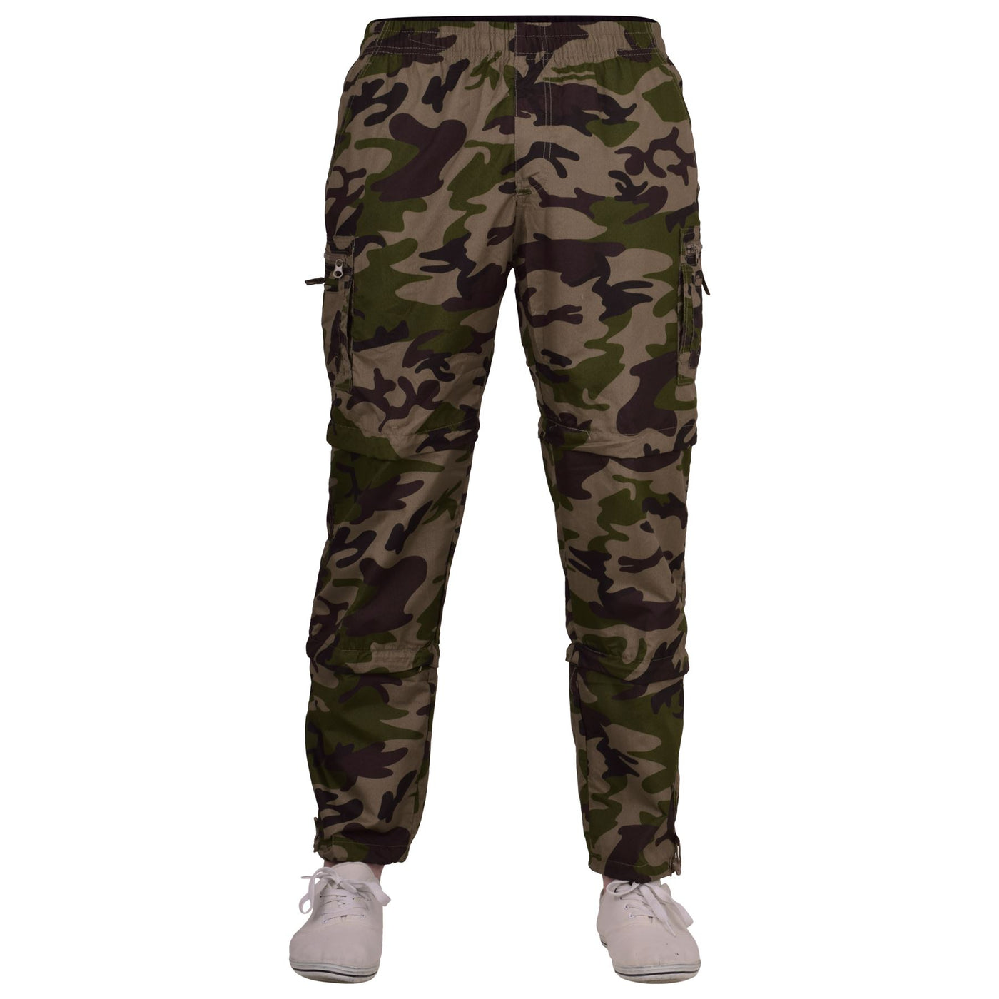 52_DNM Mens Combat Camouflage Cargo Loose Fitting Elastic Waist 3/4 Pants | Military Tactical Trousers Zip Off Shorts Zip-Off 3/4's with Zipped Pockets and Adjustable Hem