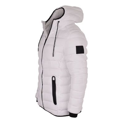 BRAVE SOUL Mens White Hooded Puffer Jacket Quilted Padded Bubble Coat Zip Pockets
