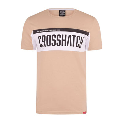 Mens Crosshatch Designer T-Shirt Crew Neck Short Sleeve Branded Panel Print Tee