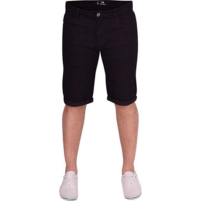 Spindle Denim Skinny Shorts Men - Turnup Hem Summer Knee Length Shorts Men - Stylish Stretchable Denim Mens Shorts with Pockets