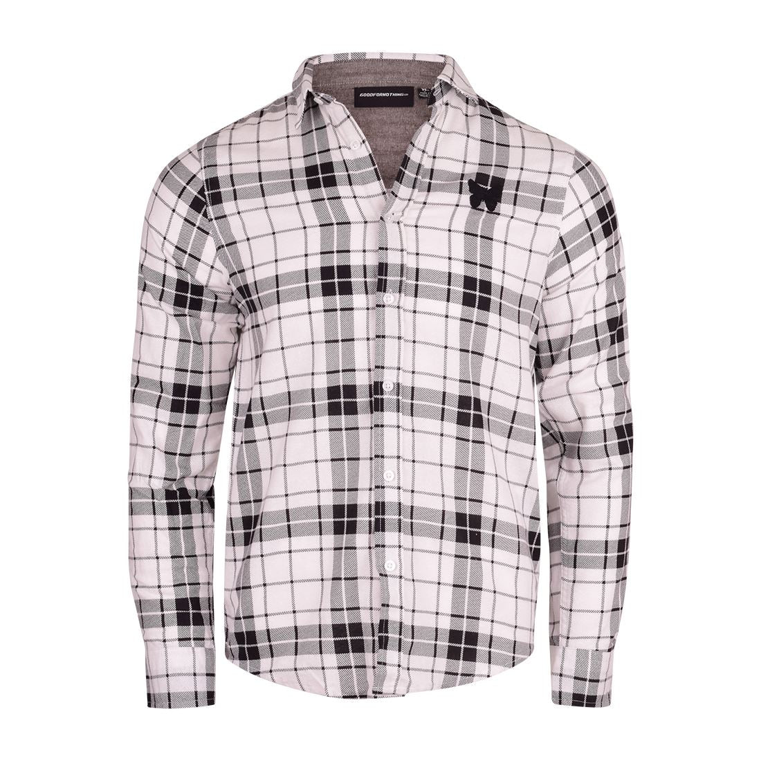 Good For Nothing Mens Lumberjack Flannel Shirt Plaid Tartan Check Designer Logo Collared Cotton Long Sleeve Top