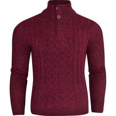 Secolo Mens Designer Button Front Jumper Funnel Neck ‘Cable Knit’ Sweater Knitwear Pullover