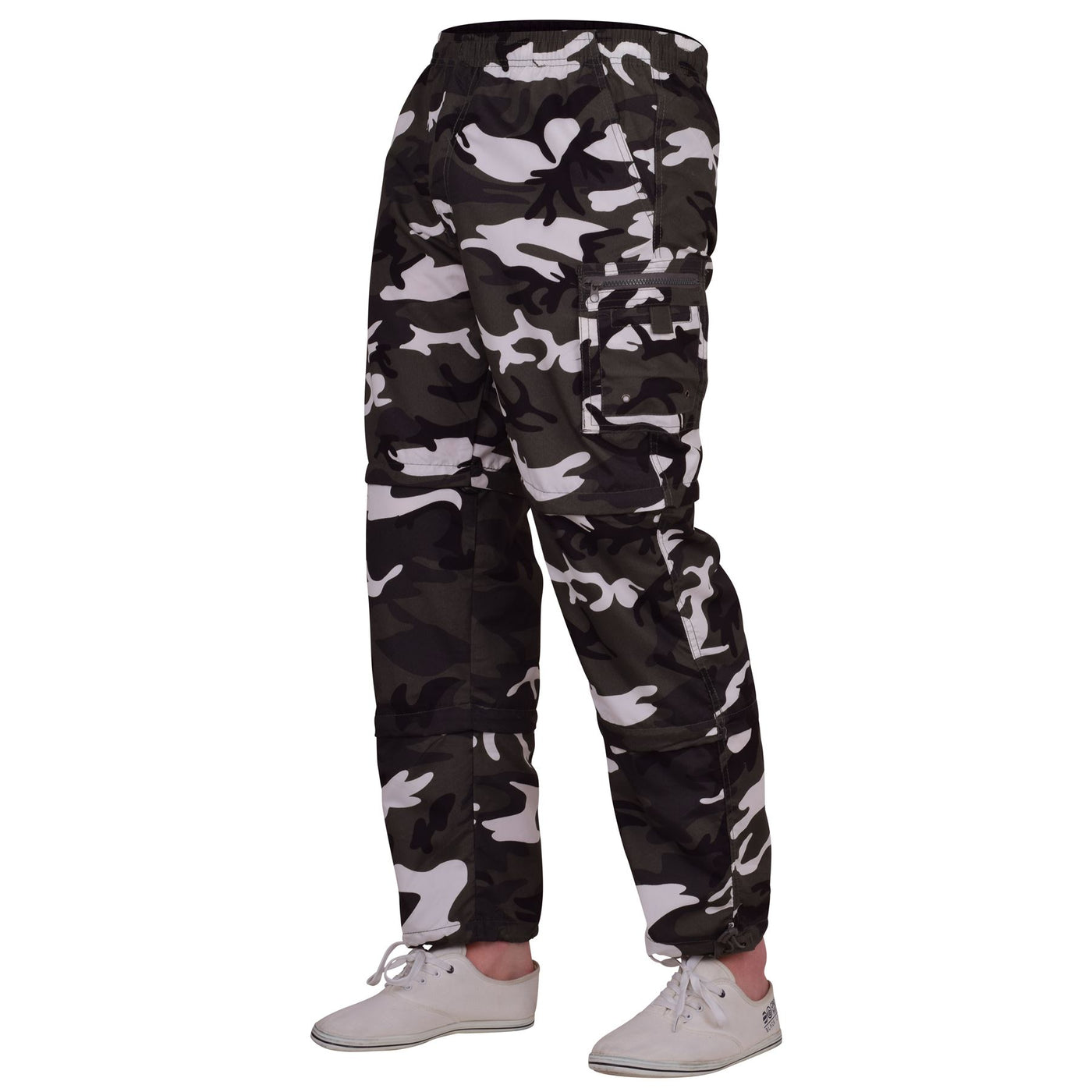 52_DNM Mens Combat Camouflage Cargo Loose Fitting Elastic Waist Pants | Military Tactical Trousers Zip Off Shorts Zip-Off 3/4's with Zipped Pockets and Adjustable Hem