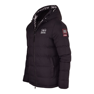 Crosshatch Mens Black Hooded Padded Jacket Inner Zip Pockets Fleece Lined Coat