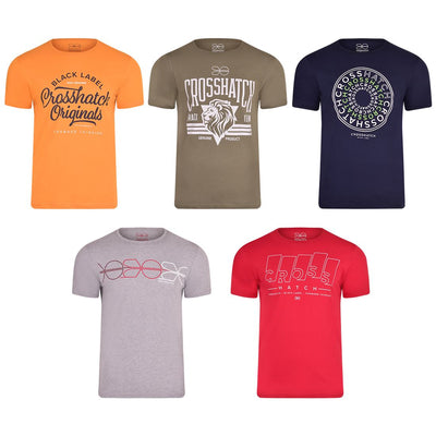 Mens Crosshatch 5 Pack T-Shirts Multipack Logo Tees Summer Holiday Cotton Tops